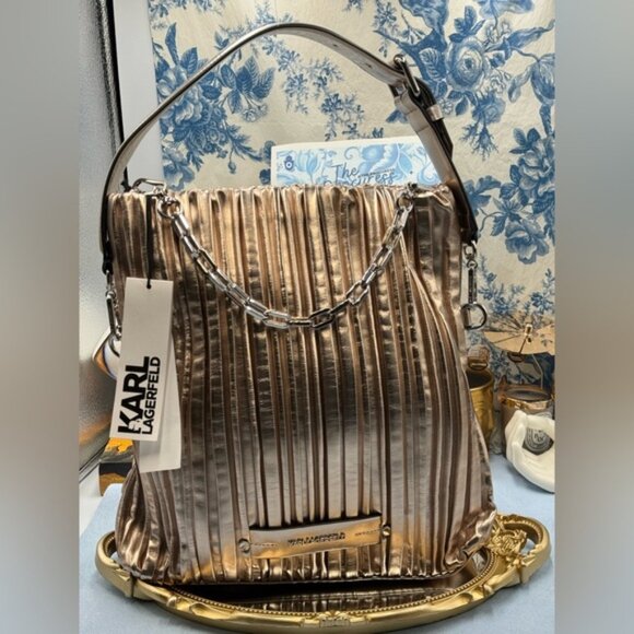 🆕 KARL LAGERFELD PARIS 🧿 NWT K/Kushion Folded Tote, Champagne Muted Metallic - Picture 2 of 16